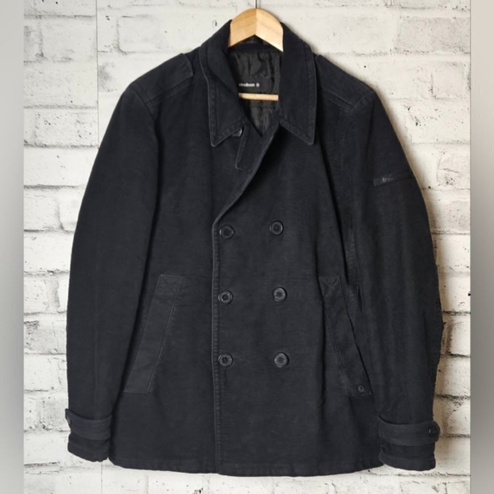 Strellson Men’s Black Double Breasted Peacoat Jacket EU 50 Wool Blend